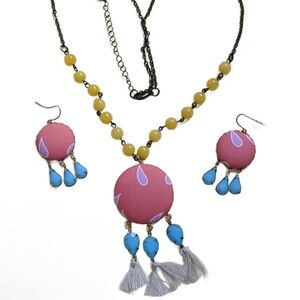 Handcrafted Pink Pendant Necklace & Earring Set by